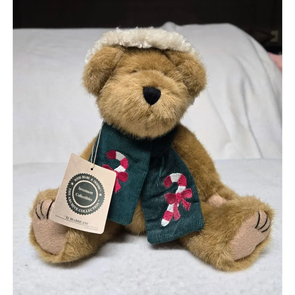 Boyds Bear‎ B.J Bearricane Plush Bear with Green Candy Cane Scarf and Green Hat